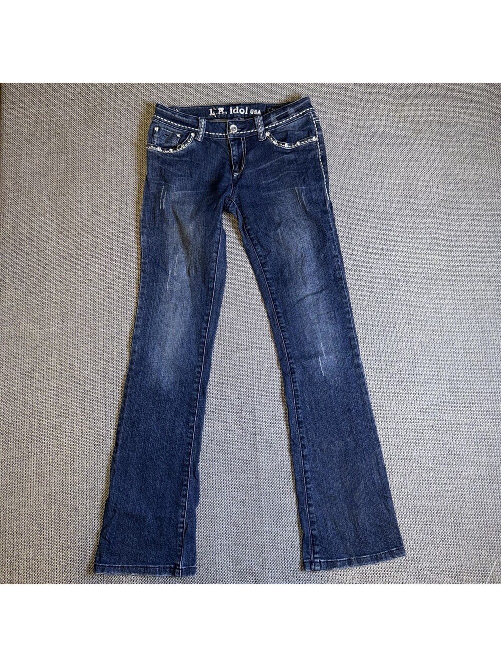 L.A. Idol USA Womens Jeans Size 9 W31 L34 Rhinestone Bling Bootcut Dark Wash